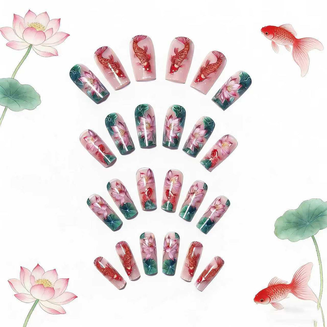 Artistic Water Lily and Koi Fish Nail Art Kalsten