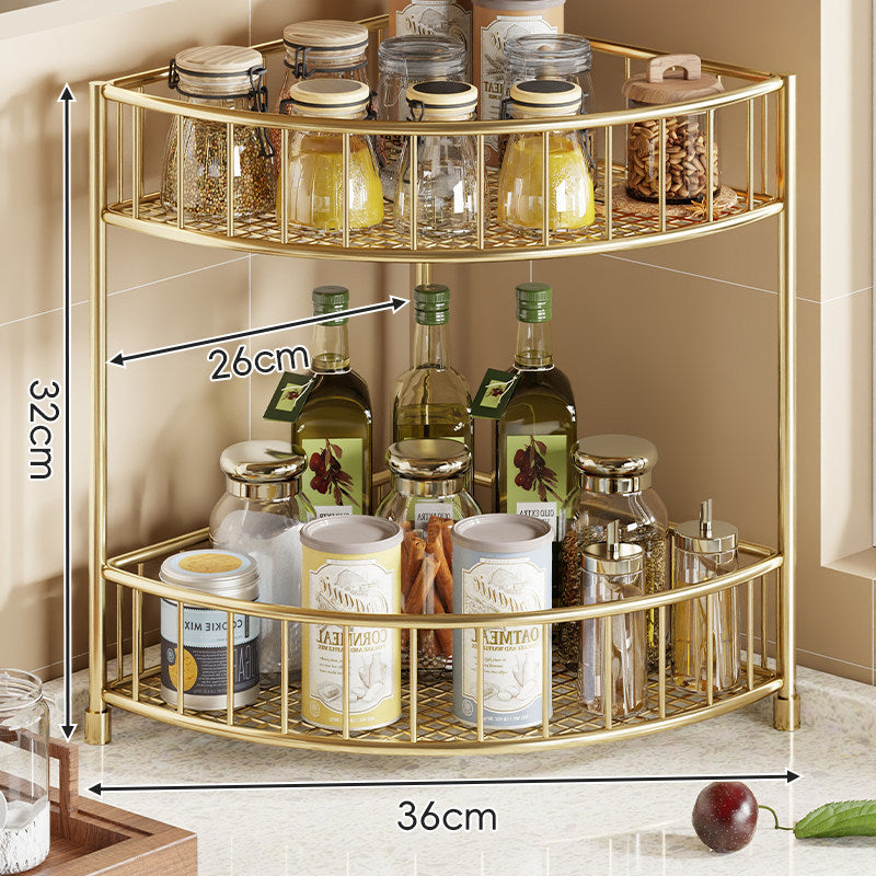 Triangular Triple-Tier Gold-Plated Corner Pantry & Spice Organizer