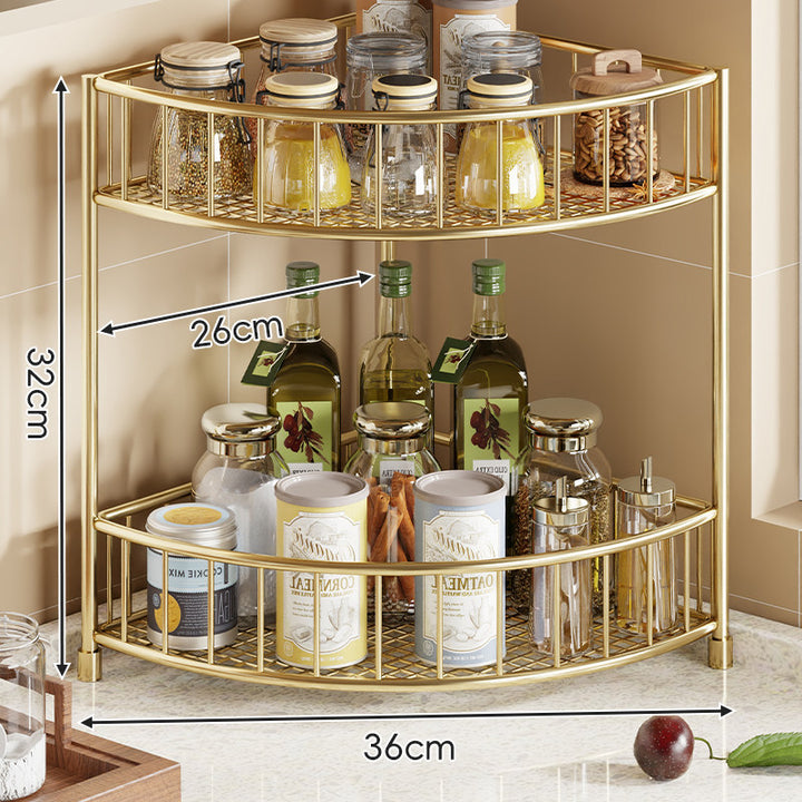 Triangular Triple-Tier Gold-Plated Corner Pantry & Spice Organizer