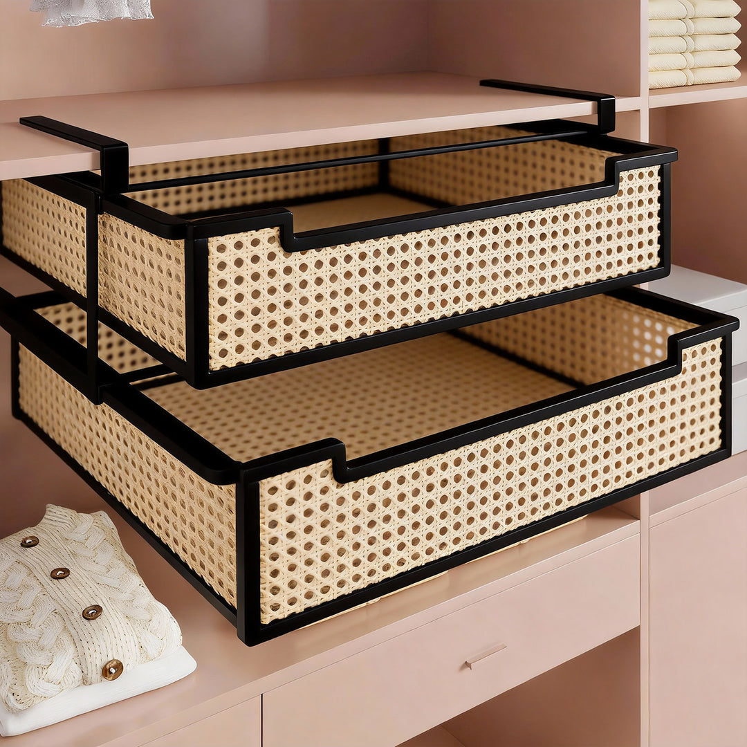 Under-Shelf Pull-Out Mesh Drawer Organizer with Slide Rail Clamp Mount