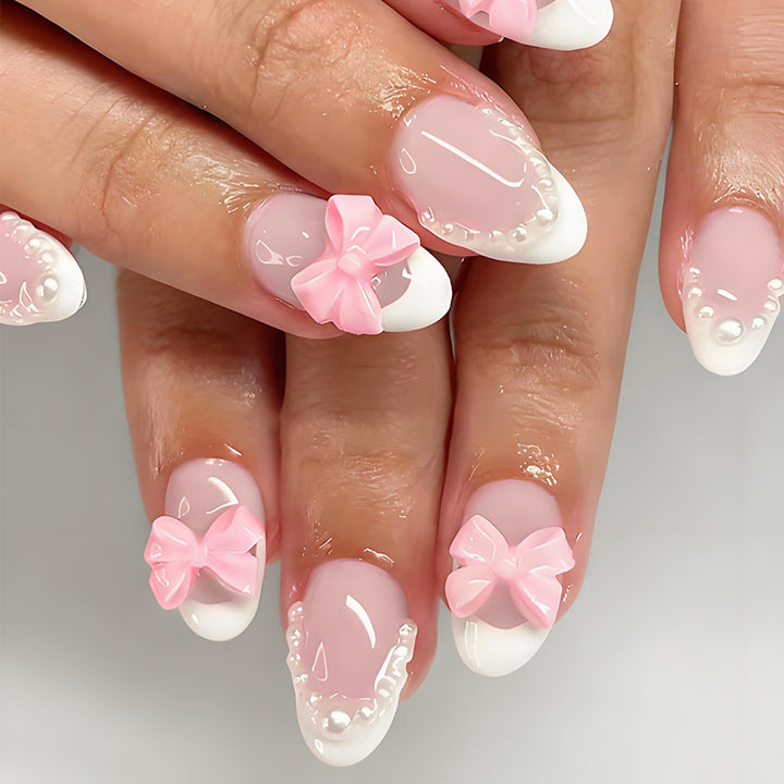 Artificial nail set with elegant bow and pearl decorations Kalsten
