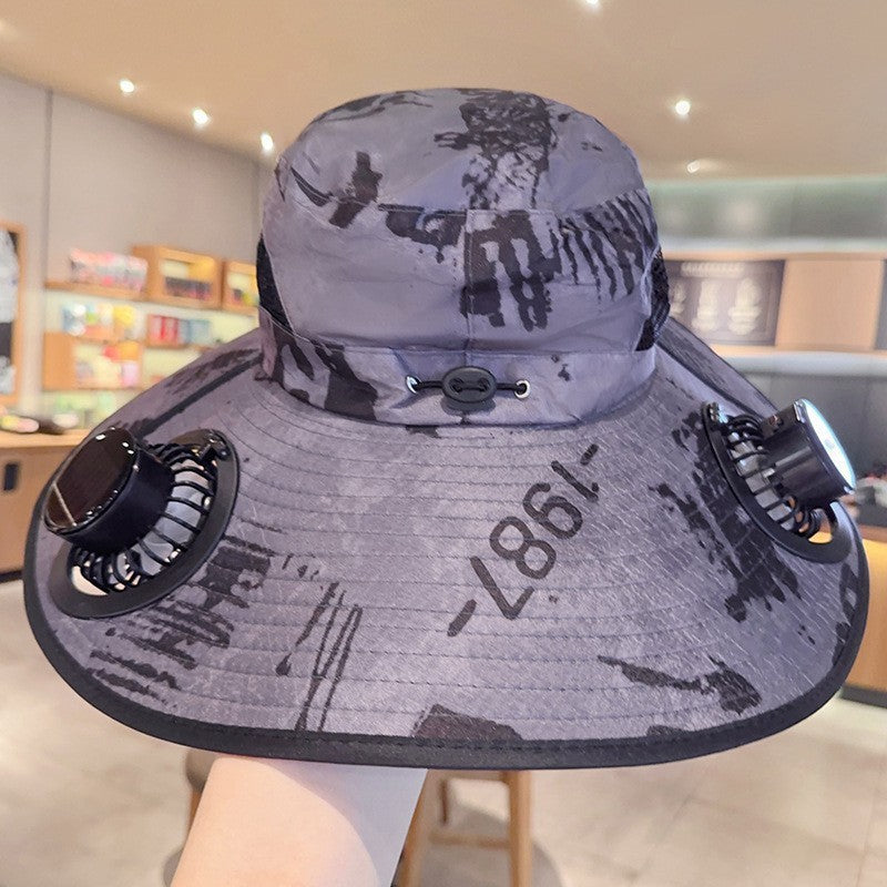 Sunscreen hat with dual USB fans, breathable mesh and adjustable chin strap Kalsten