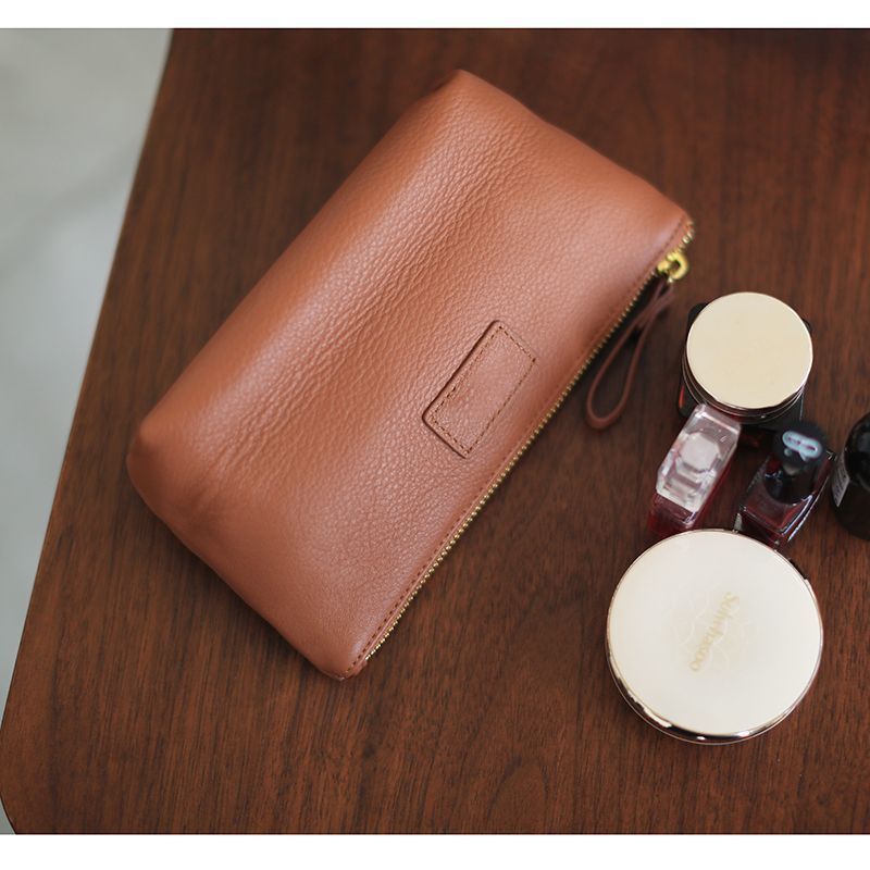 Textured Leather Zip Cosmetic Pouch Kalsten