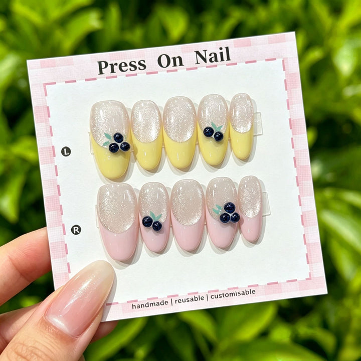 Artistic Press-On Nail Set with Tropical and Floral Accents