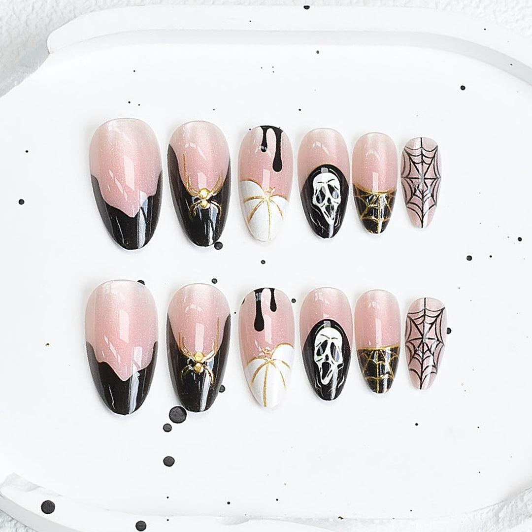 Artistic Press-On Nail Set with Cherry Blossom Design Kalsten