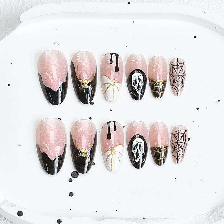 Artistic Press-On Nail Set with Cherry Blossom Design Kalsten