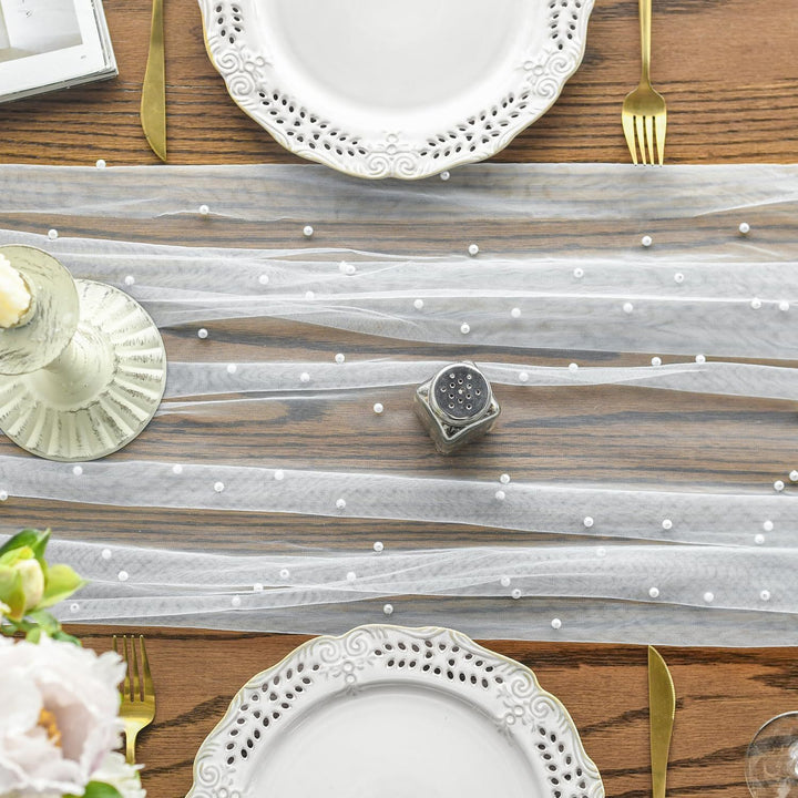 Elegant Table Runner with Pearl Detailing Kalsten