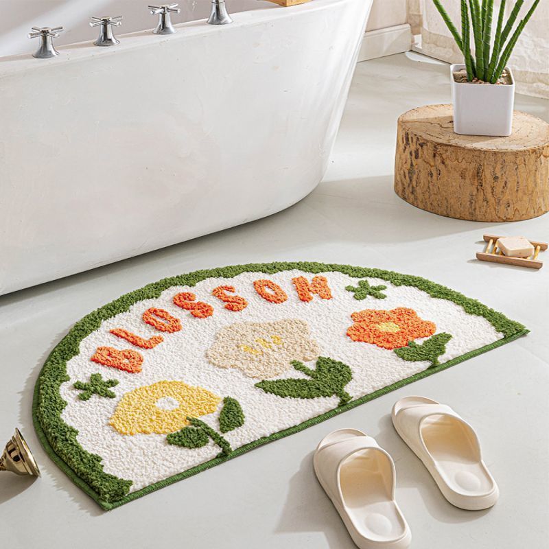 Half-Moon Tufted Floral Bath Rug Mat with Non-Slip Back