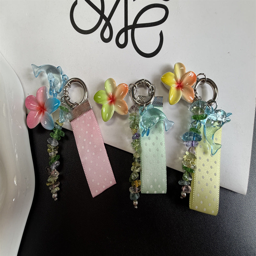 Whimsical Dolphin and Flower Charm Keychain Kalsten