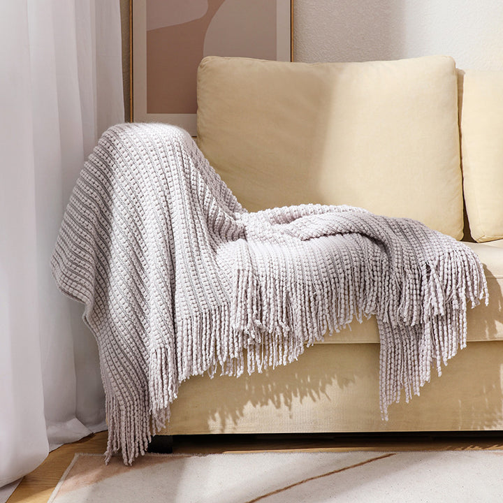 Luxurious Textured Fringe Throw Blanket