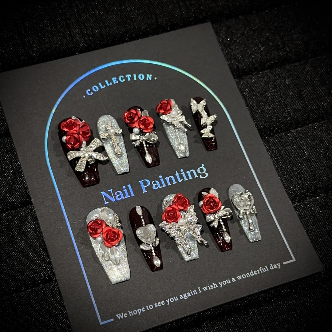 Glamorous Floral-Embellished Press-On Nail Set