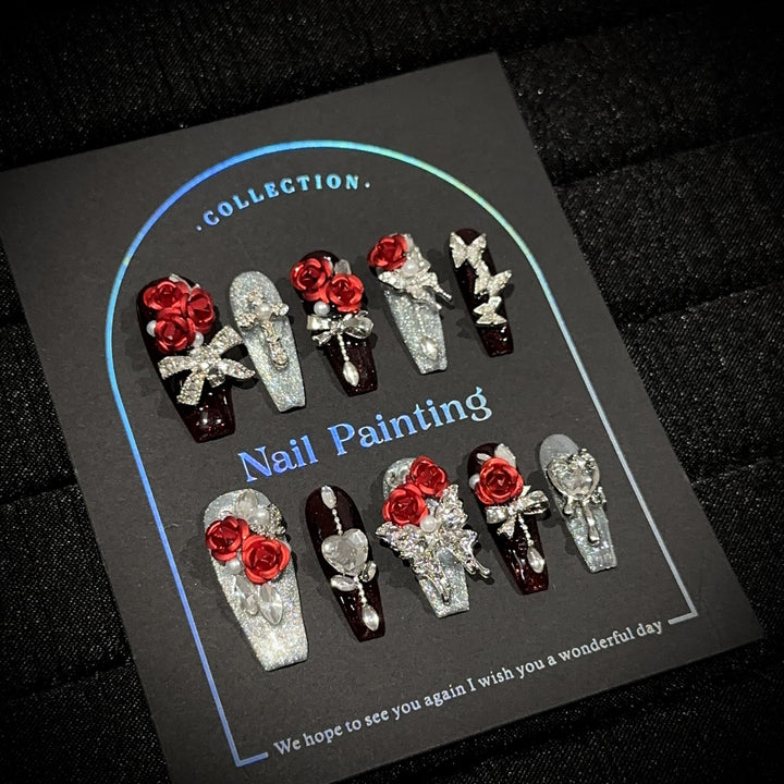 Glamorous Floral-Embellished Press-On Nail Set