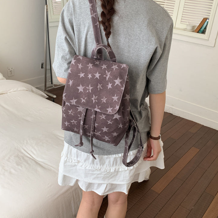 Star-Patterned Denim Backpack