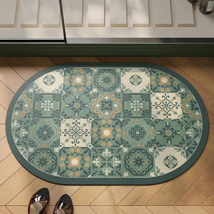 Floral Patterned Oval Area Mat