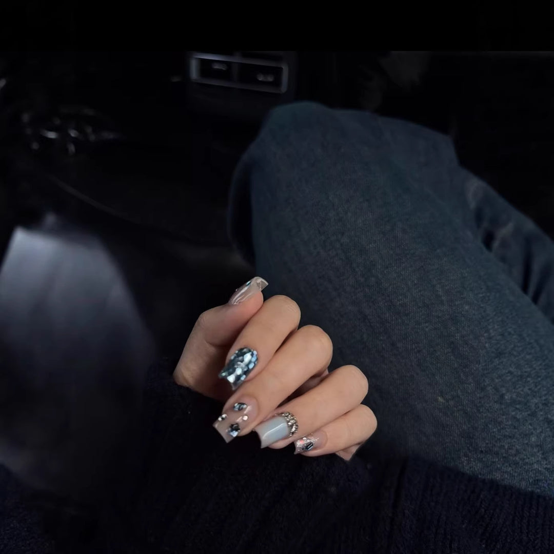 Decorative Nail Art with Crystal Accents