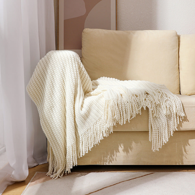 Textured Fringe Knit Throw Blanket Kalsten
