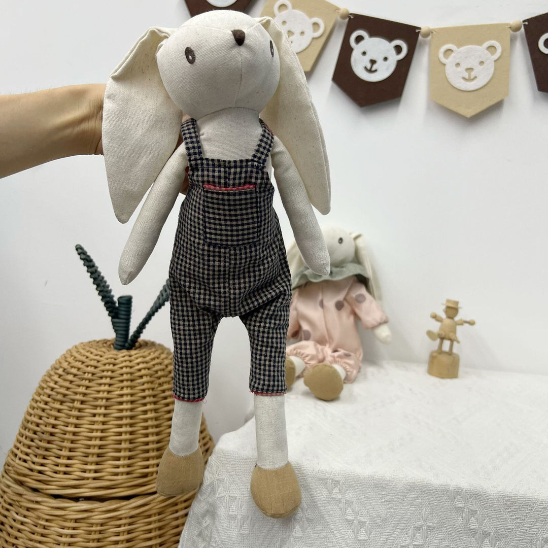 Linen Polka-Dot Pajama Comfort Bunny Doll with Long Floppy Ears