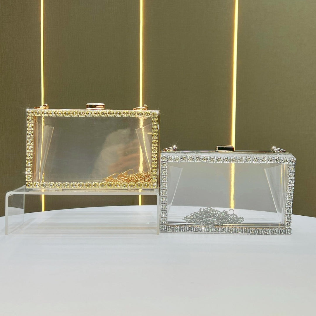 Crystal-Accented Clear Evening Clutch