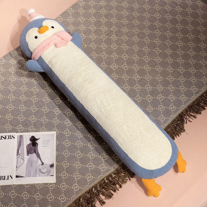 Extra-long plush body pillow in cat shape with neck support