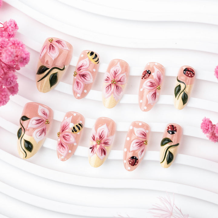 Artful Nail Extensions with Floral Designs Kalsten