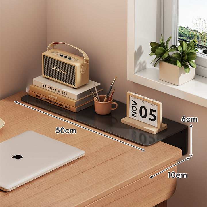 Slim Floating Wall-Mounted Desk Shelf Monitor Riser with Sleek Tempered Glass Surface