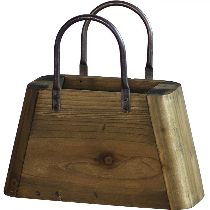 Handcrafted wooden basket with metal handles Kalsten