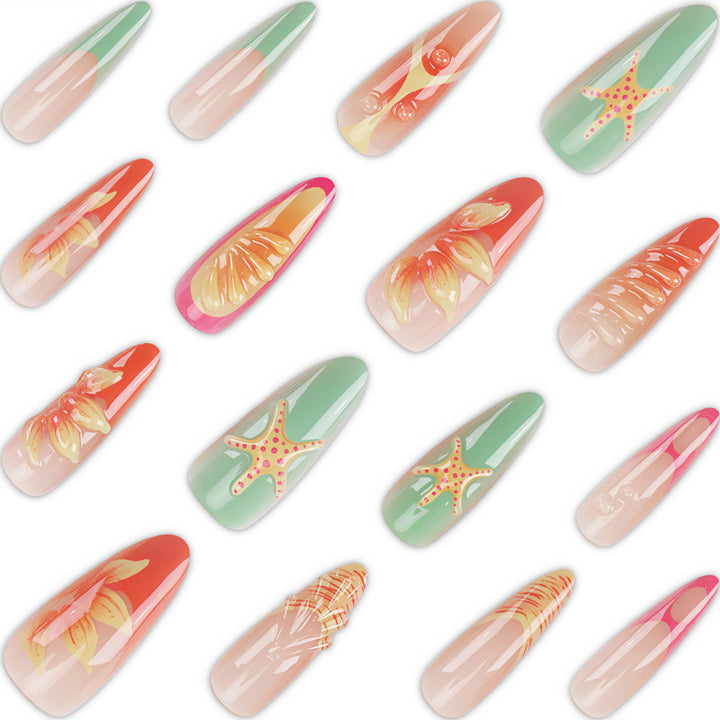 Artistic Stiletto Press-On Nail Set with Vibrant Tropical Designs Kalsten
