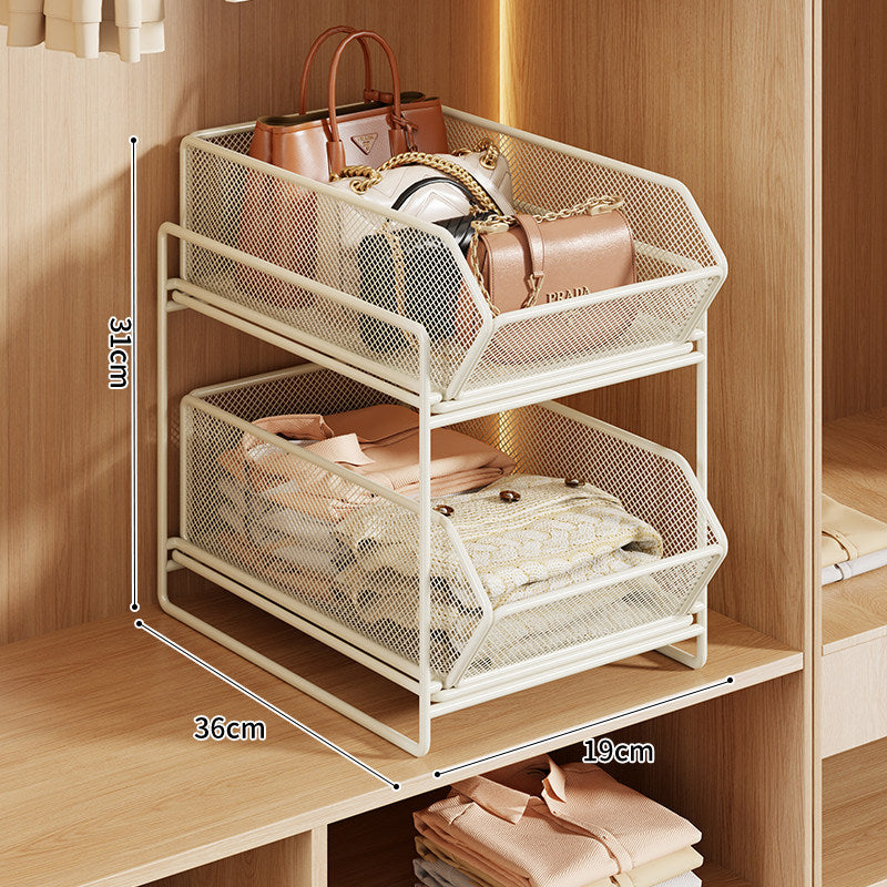 Double-Layer Metal Mesh Pull-Out Closet Organizer for Handbags and Folded Clothing