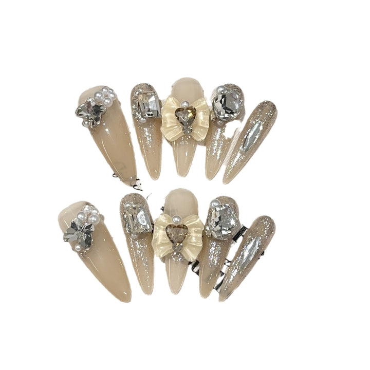 Elegant Rhinestone-Embedded Press-On Nail Set