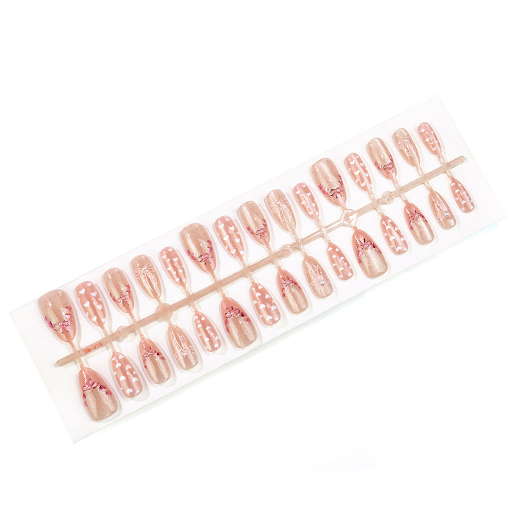 Decorative Press-On Nail Art Set with Heart and Bow Designs