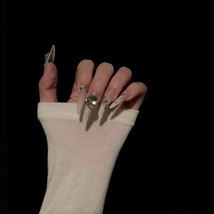Elegant Stiletto Nail Art Extensions with Crystal Accents