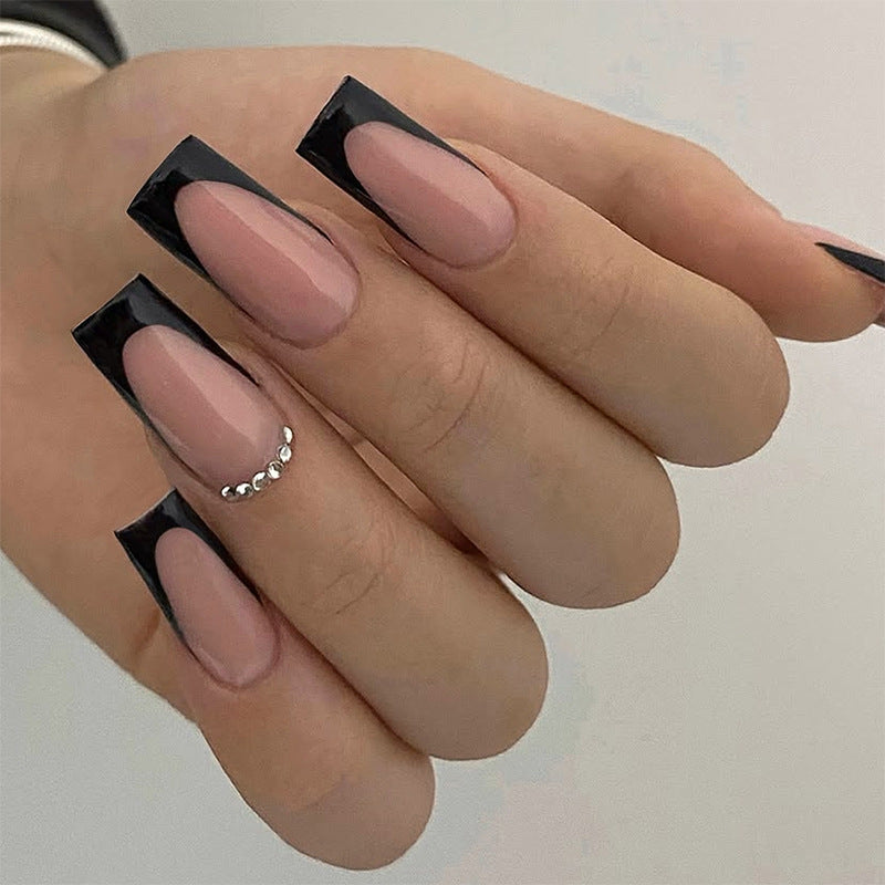 Glossy Press-On Nail Set with Stylish French Tip Design Kalsten