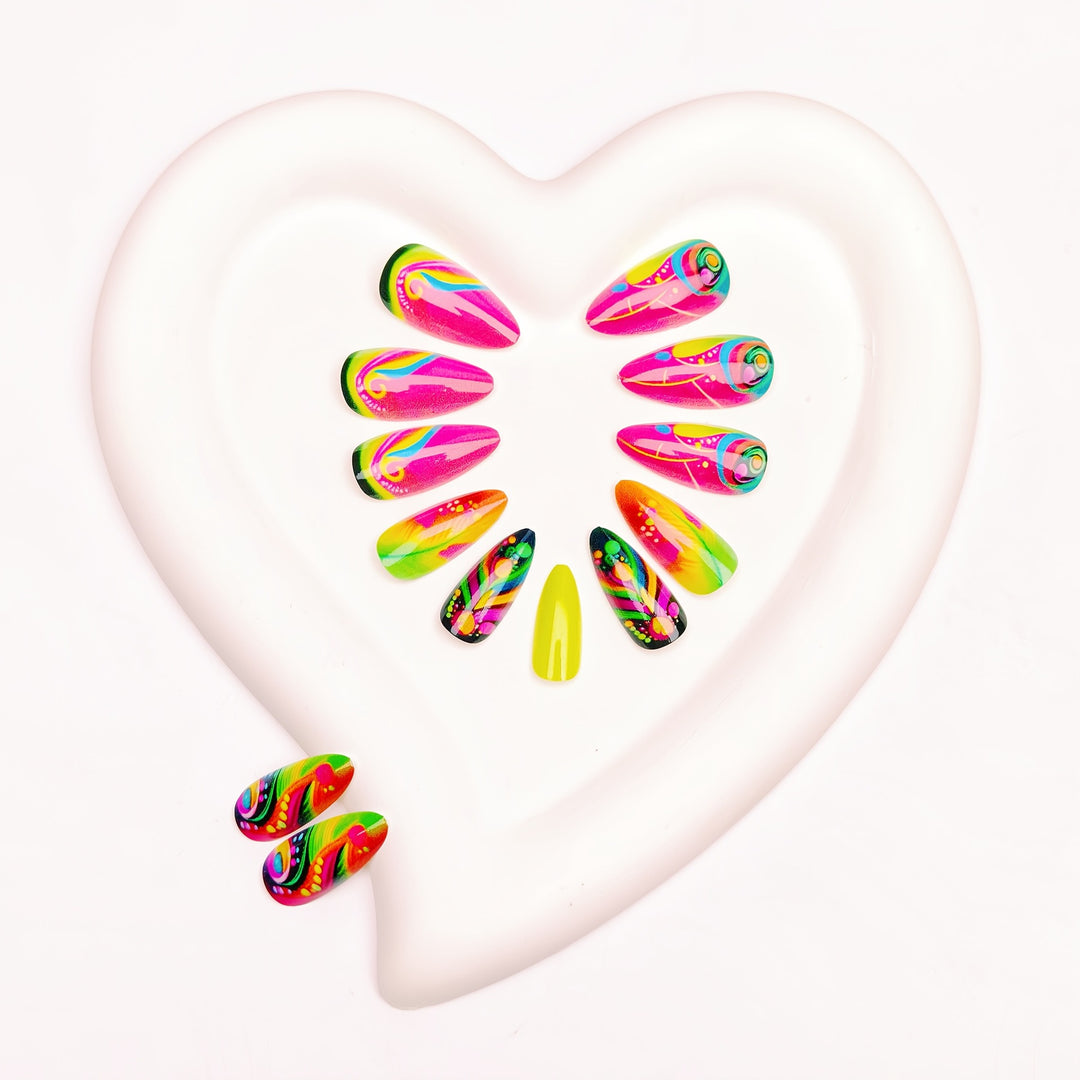 Artistic Neon Feather Nail Art Kalsten