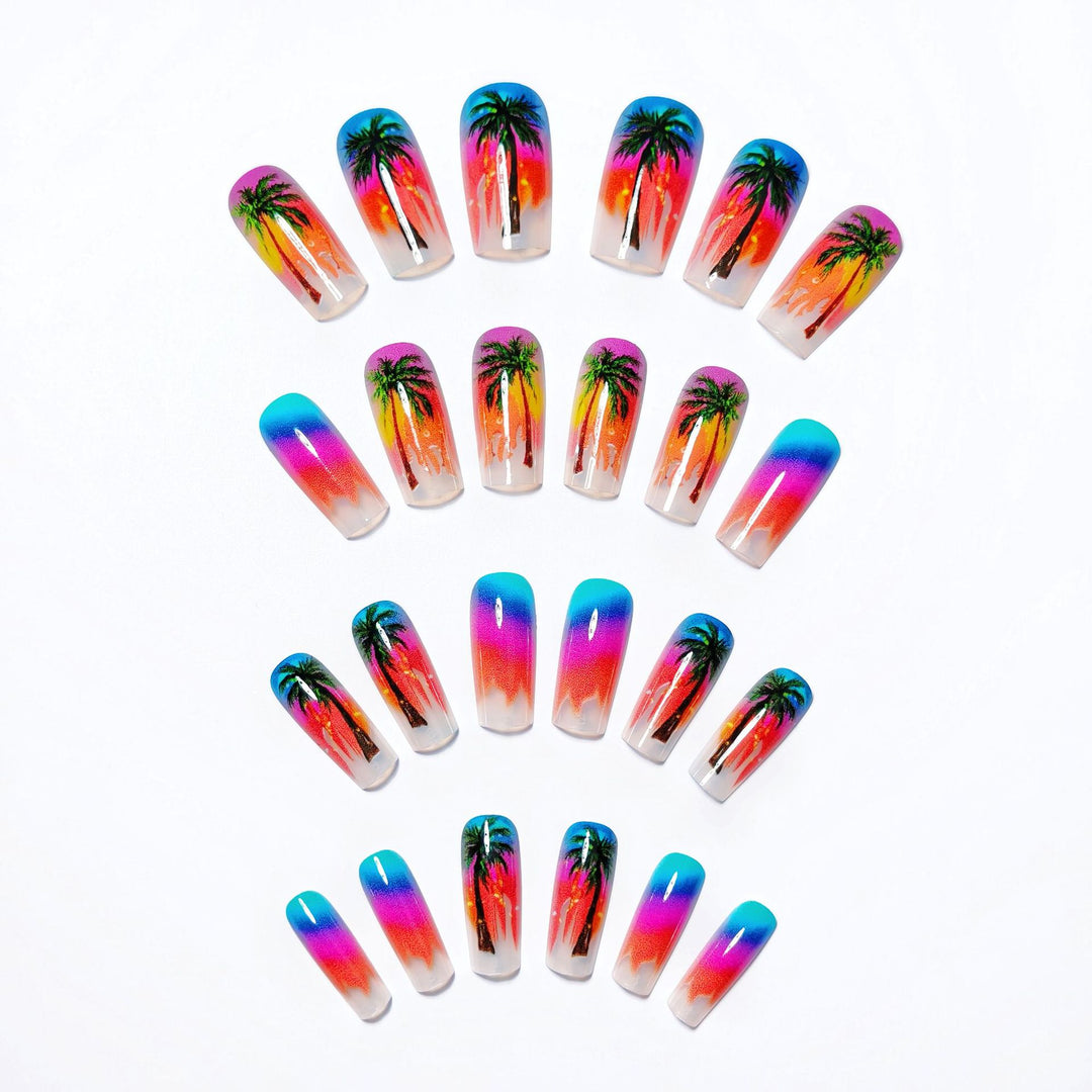 Artificial nails with tropical palm and sunset design Kalsten