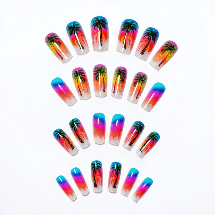 Artificial nails with tropical palm and sunset design Kalsten
