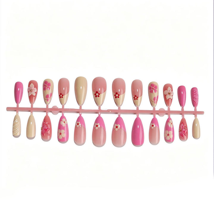 Artificial nail set with floral accents and glitter elements Kalsten
