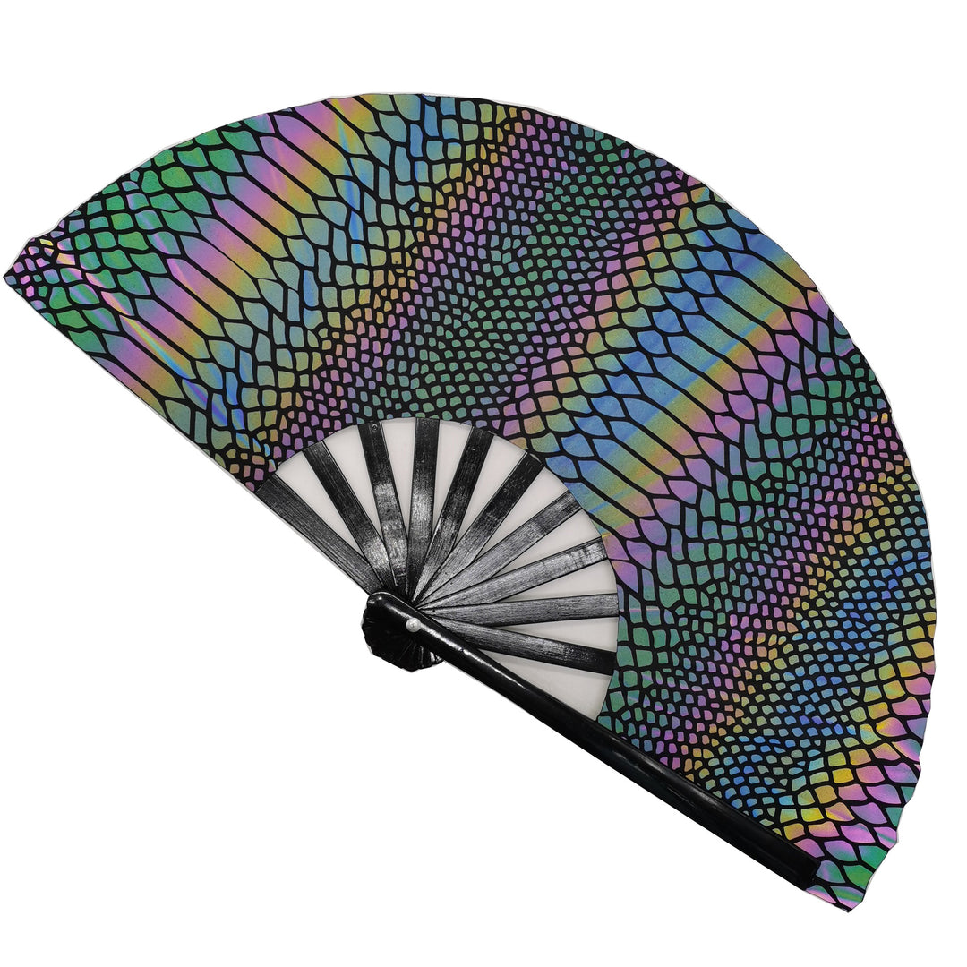 Ladies fan made of lightweight fabric with colorful geometric design Kalsten