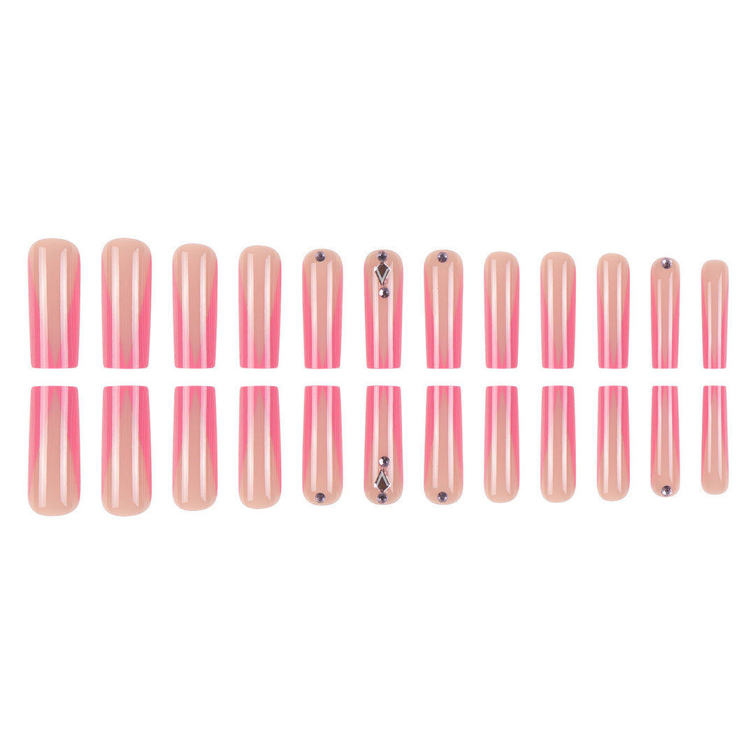 Long Stiletto Press-On Nails with Rhinestone and Glossy Finish Kalsten
