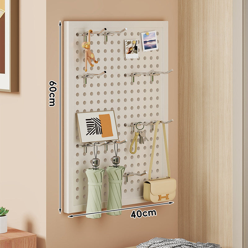 Wall-Mounted Perforated Pegboard Organizer Panel with Modular Hooks