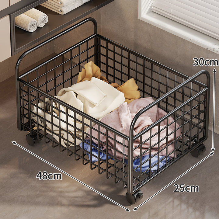 Metal Wire Grid Storage Basket with Raised Side Handles for Shelf and Countertop Organization