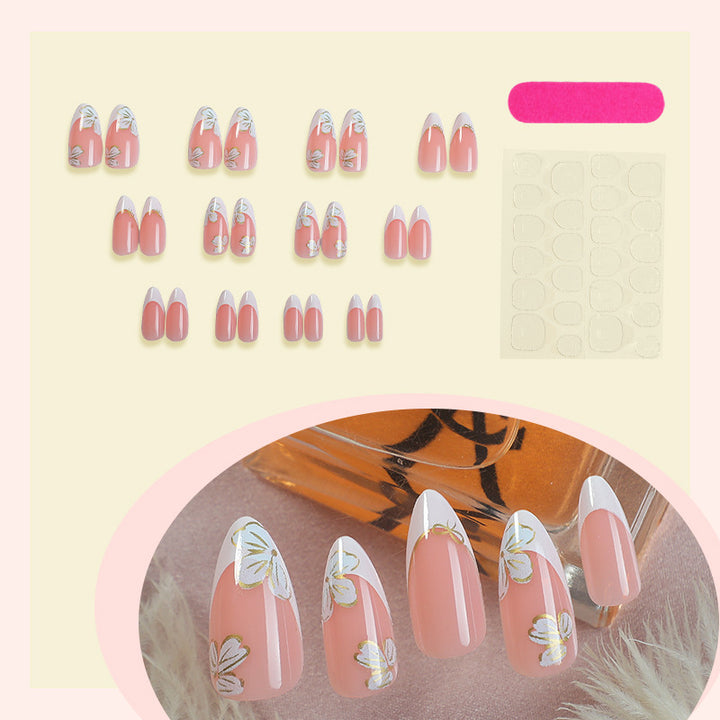 Floral Design Press-On Nail Set with Elegant French Tips Kalsten