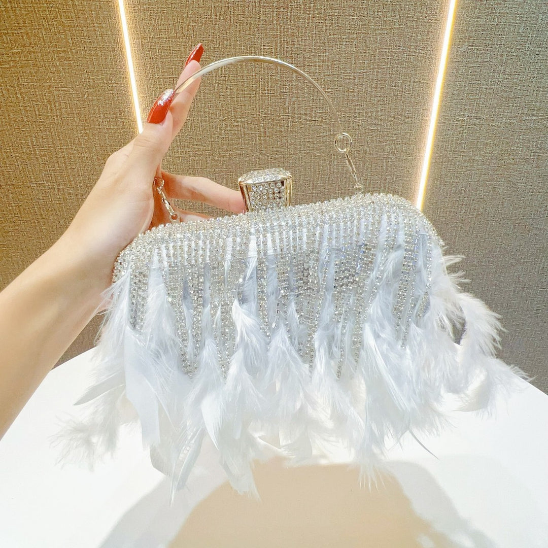 Feather-Embellished Evening Clutch