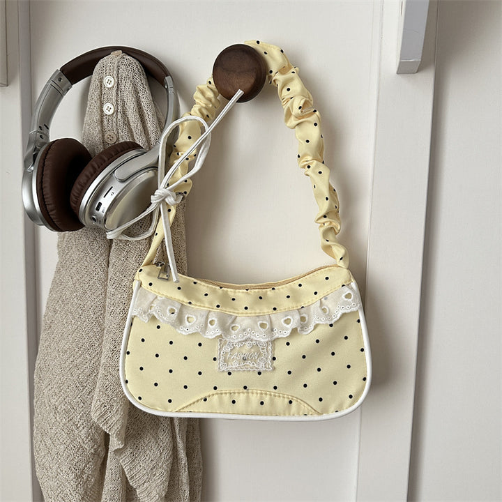 Polka Dot Ruffled Shoulder Handbag