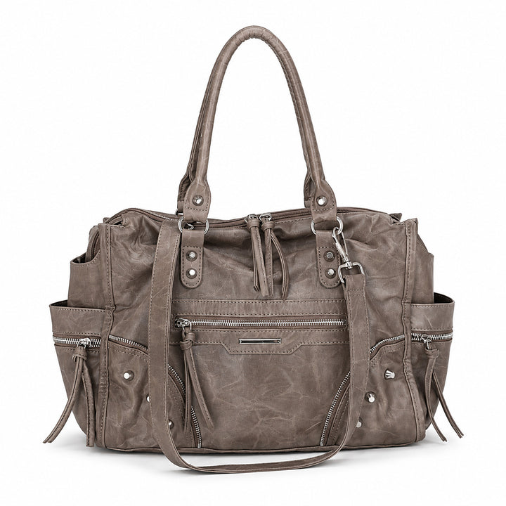 Multi-Pocket Vintage Leather Tote