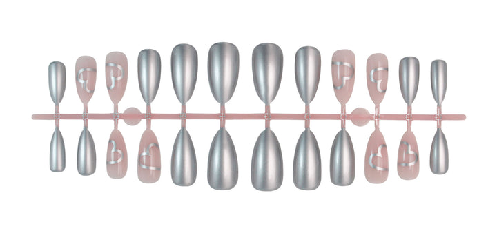 Artificial nail set with luxurious silver finish and heart motifs Kalsten