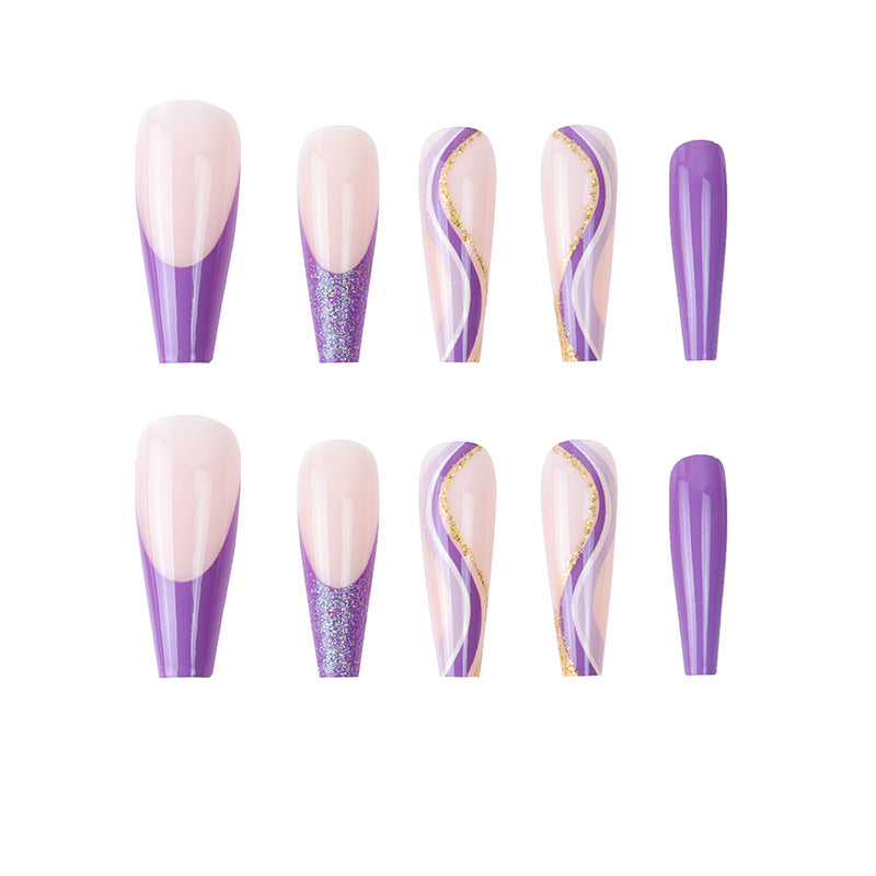 Glamorous French Tip Stiletto Press-On Nails Decorated with Glitter and Gold Accents Kalsten