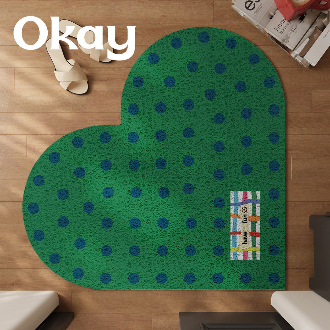 Heart-Shaped Anti-Slip Polka Dot Floor Rug for Entryway and Bedroom