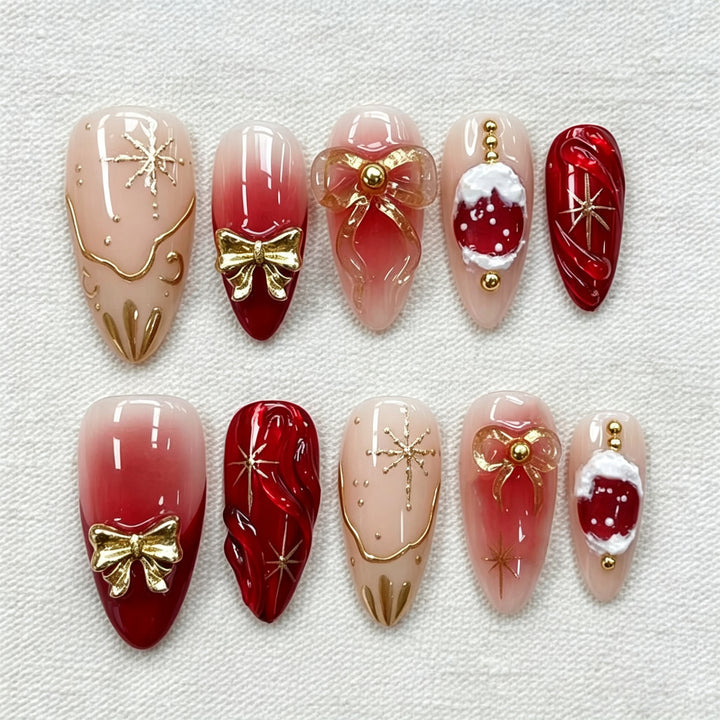 Festive Christmas-Themed Press-On Nail Art Set 1790738583