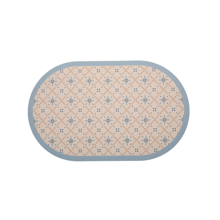 Oval wipeable placemat with tulip pattern, padded edge and non-slip bottom