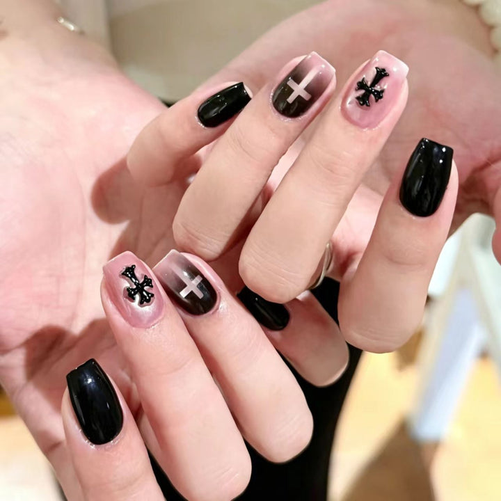 Trendy Cross-Design Press-On Nails
